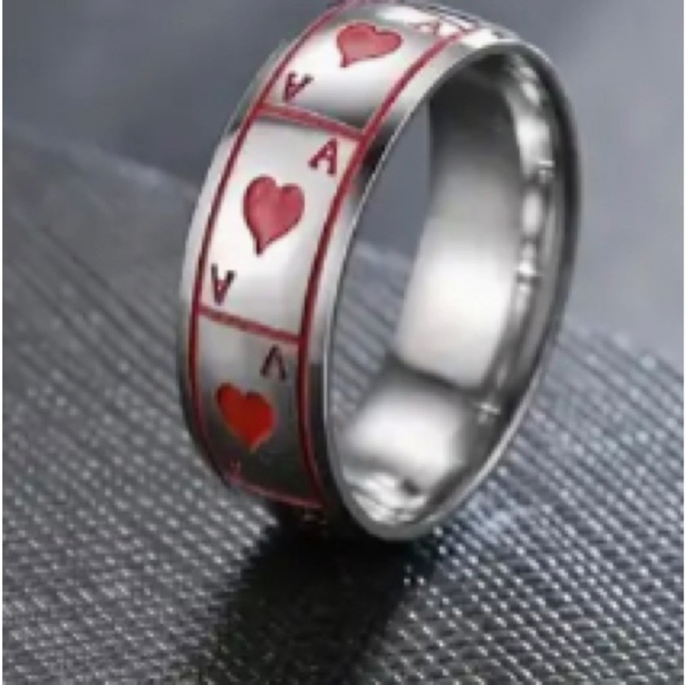 Poker card, ace of hearts, in red, made of StainlessSteel 8mm size 9,10,12